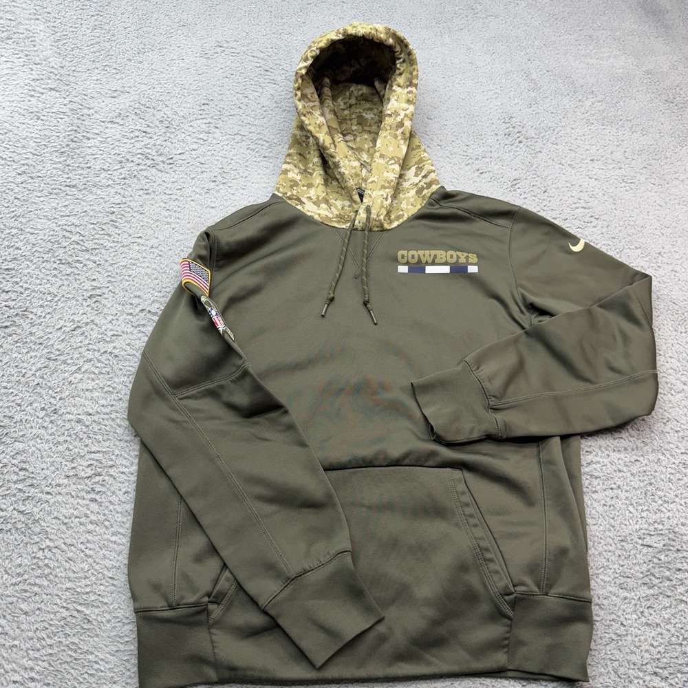 Dallas Cowboys Nike Salute To Service Hoodie Mens L Green Camo On Field Dri-Fit